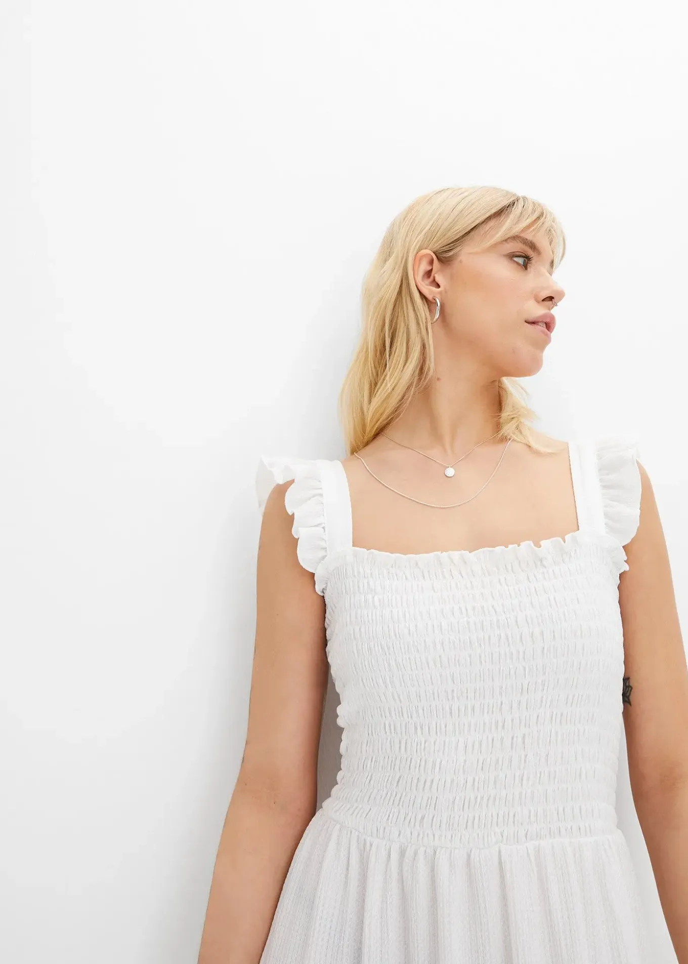 Robe midi en jersey avec détail smocké