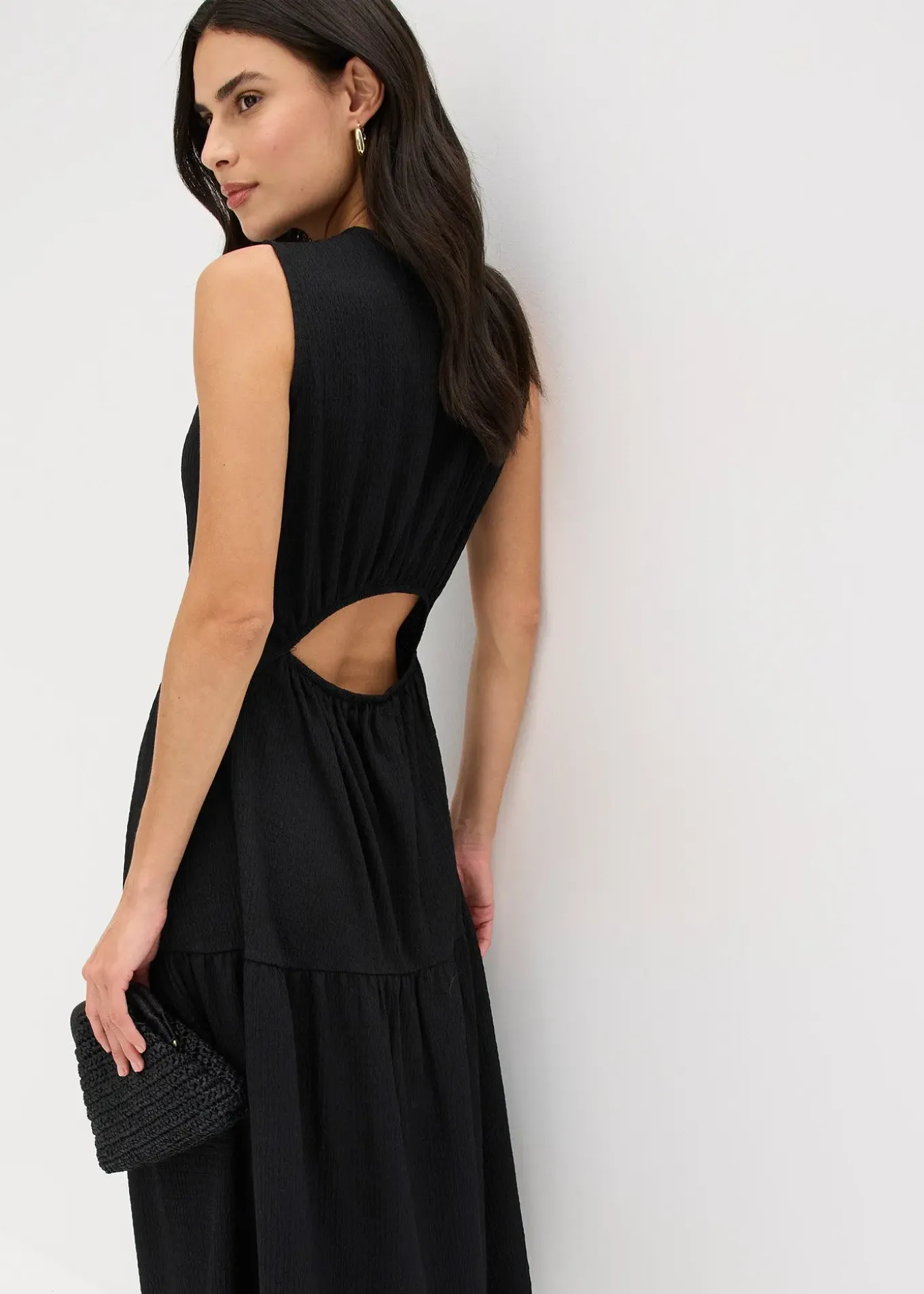 Robe midi en jersey texturé avec découpe dos