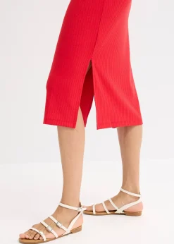 Robe midi en maille douce et côtelée