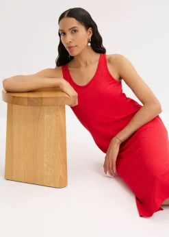 Robe midi en maille douce et côtelée