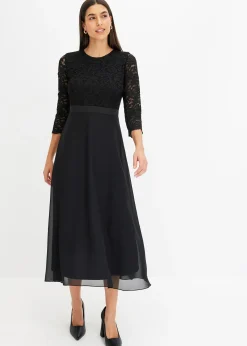 Robe midi en mousseline légère avec haut en dentelle