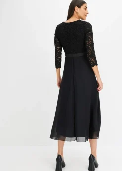 Robe midi en mousseline légère avec haut en dentelle