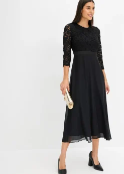 Robe midi en mousseline légère avec haut en dentelle