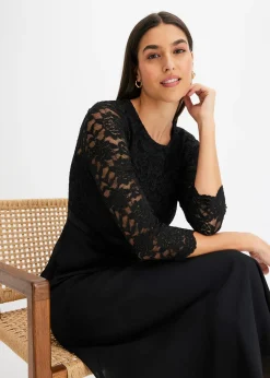 Robe midi en mousseline légère avec haut en dentelle