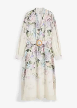 Robe midi en ramie avec ceinture (ens. 2 pces)