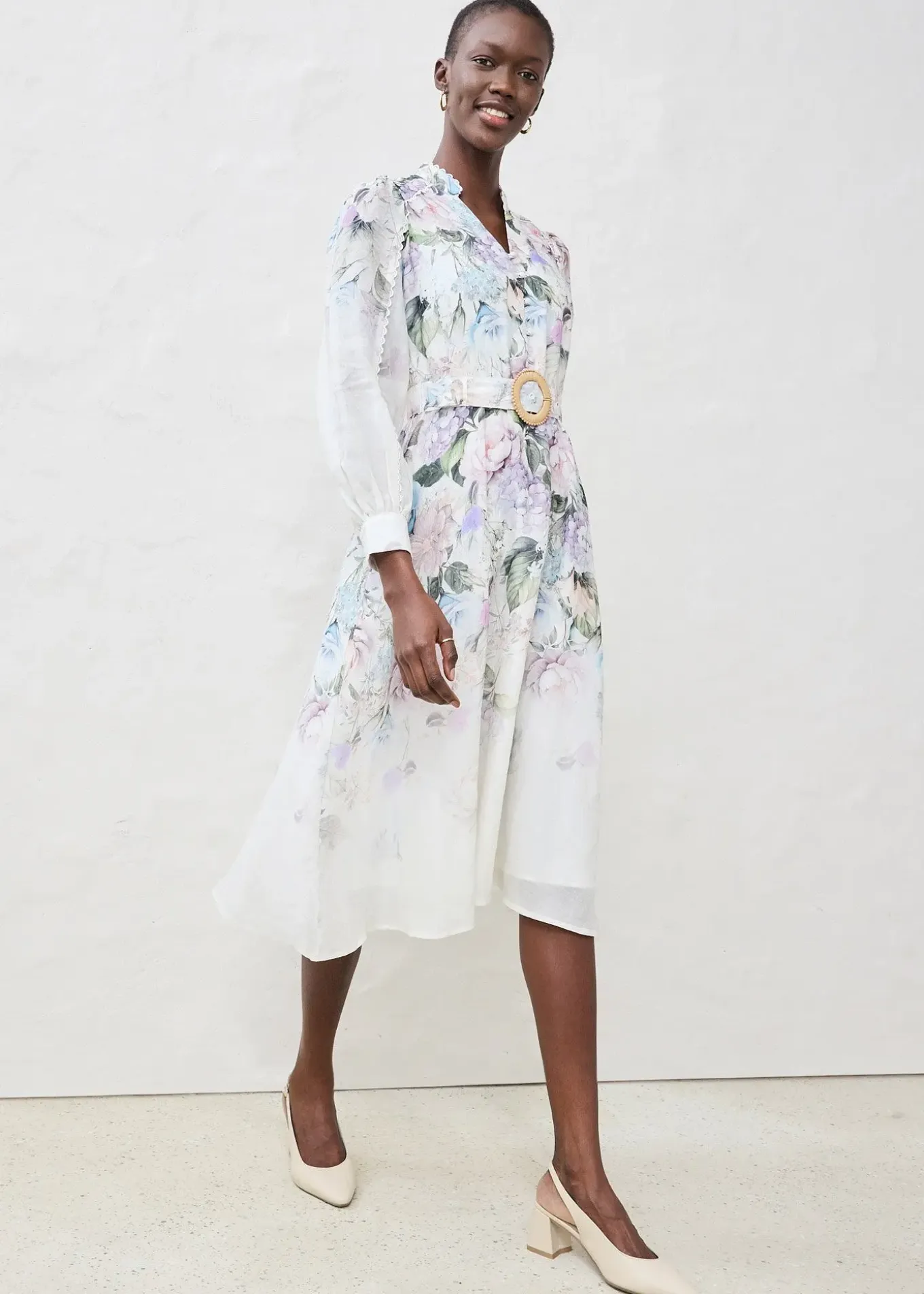 Robe midi en ramie avec ceinture (ens. 2 pces)