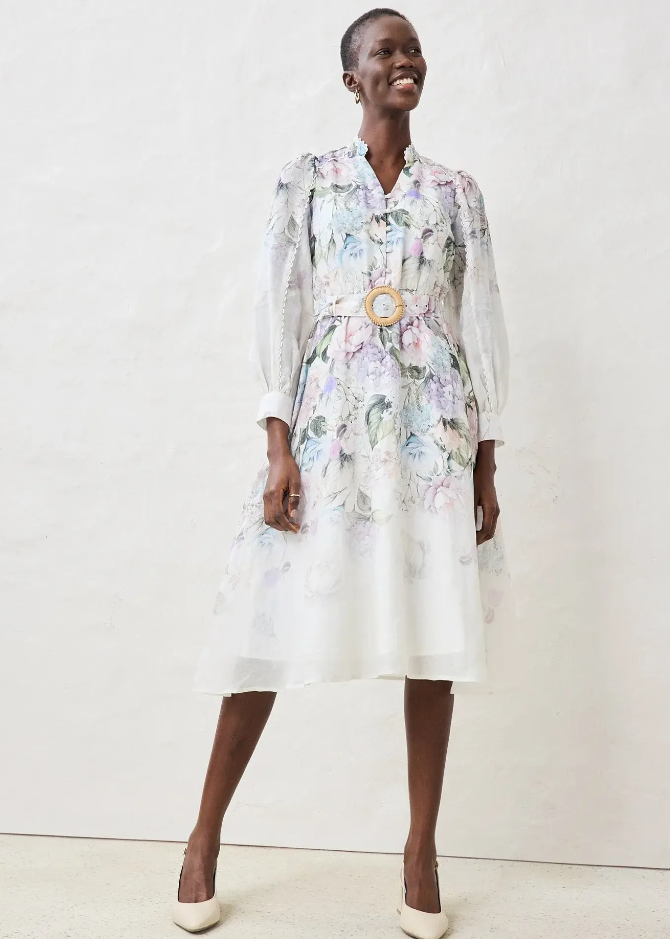 Robe midi en ramie avec ceinture (ens. 2 pces)