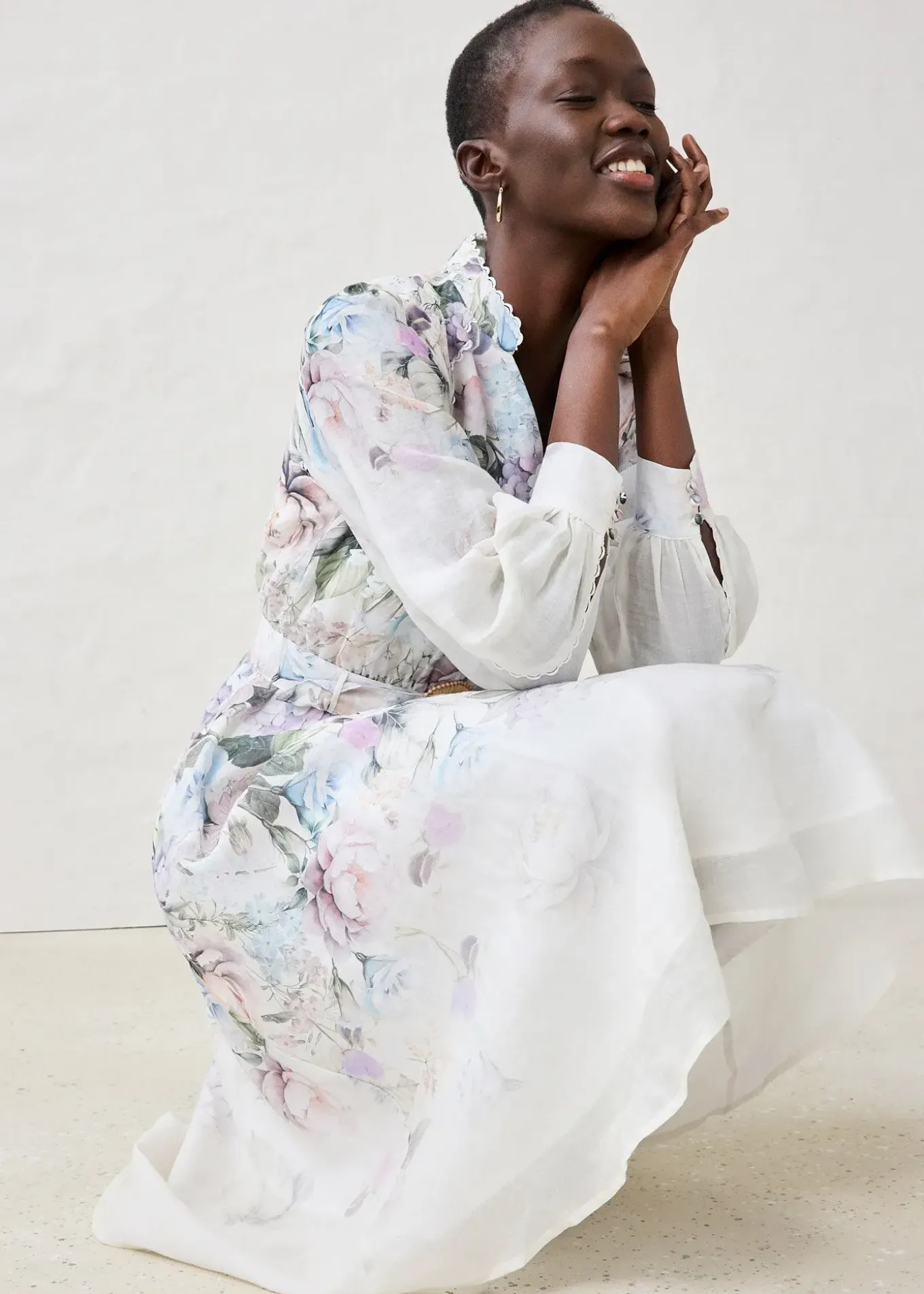 Robe midi en ramie avec ceinture (ens. 2 pces)