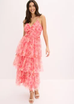 Robe midi en tulle fin à volants