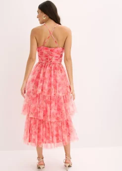 Robe midi en tulle fin à volants