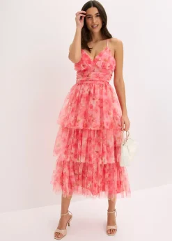 Robe midi en tulle fin à volants