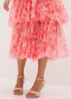 Robe midi en tulle fin à volants