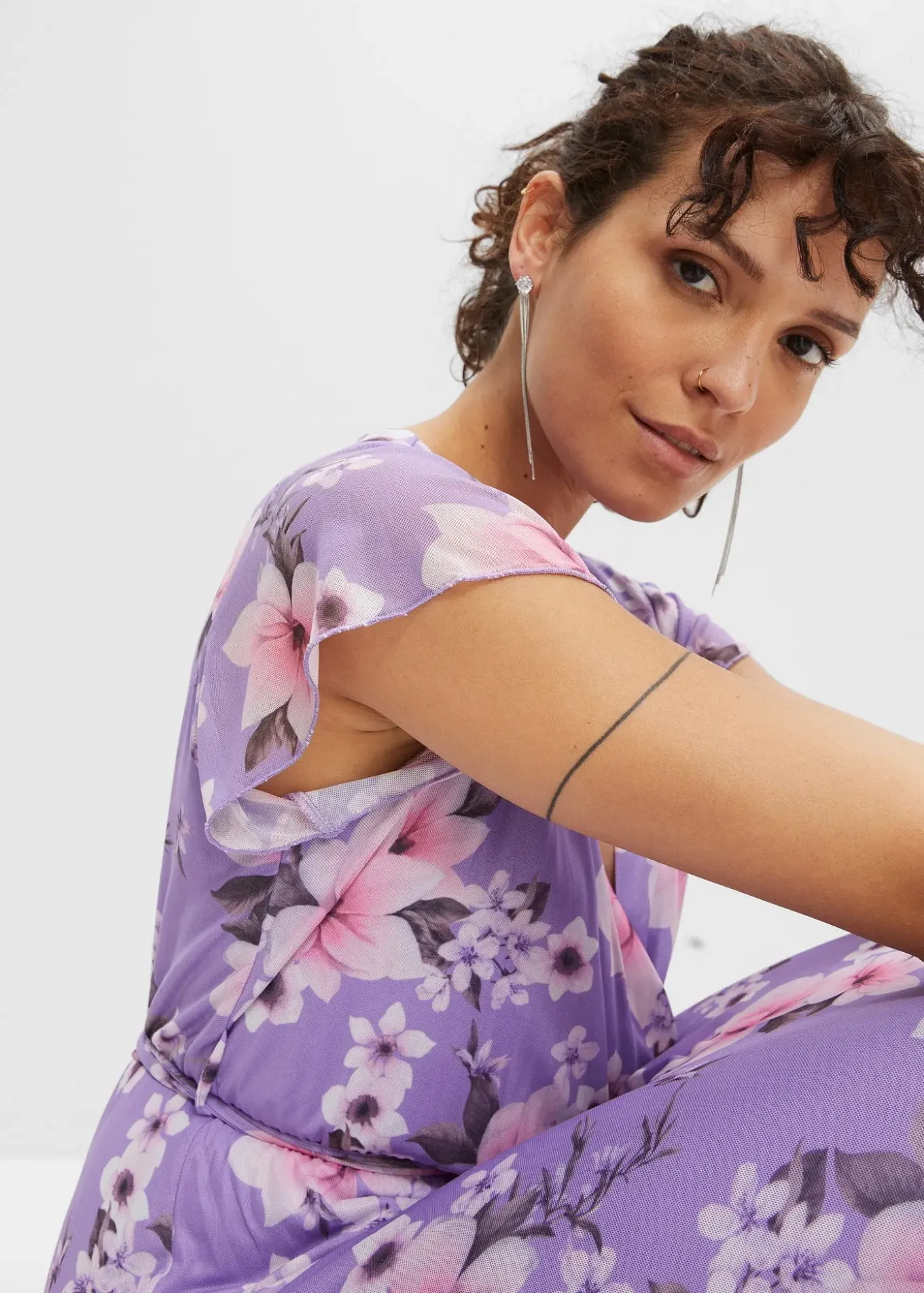 Robe midi imprimée en mesh