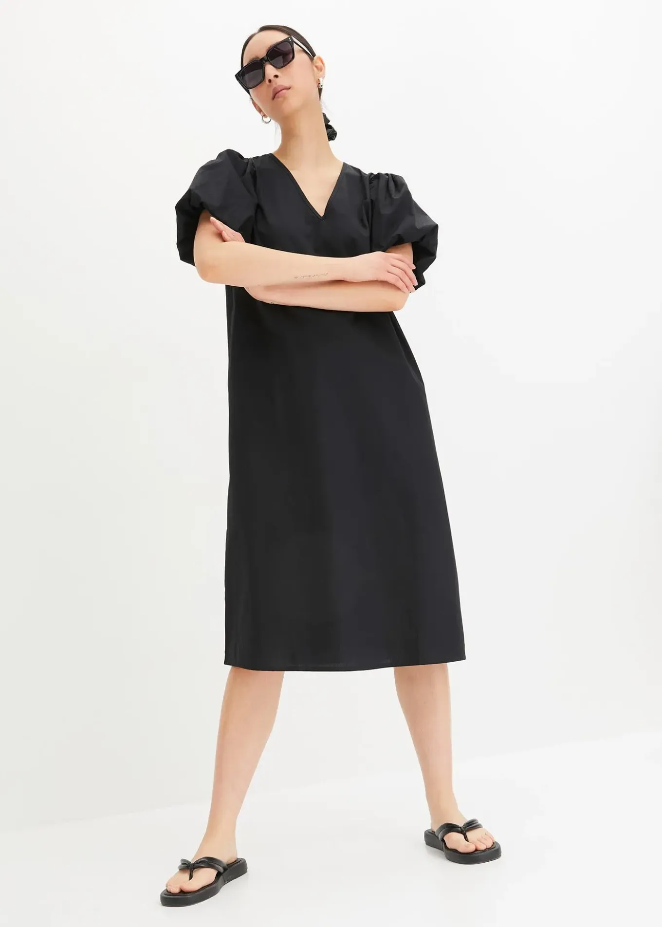 Robe midi tissée en coton