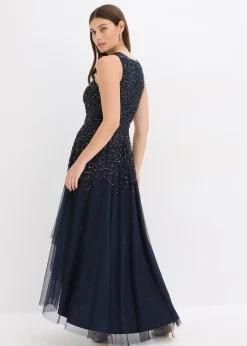 Robe plus longue au dos avec sequins brodés