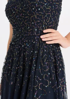 Robe plus longue au dos avec sequins brodés