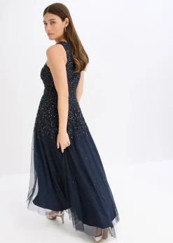 Robe plus longue au dos avec sequins brodés