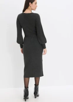 Robe pull fluide et côtelée en viscose majoritaire