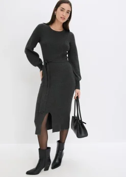 Robe pull fluide et côtelée en viscose majoritaire