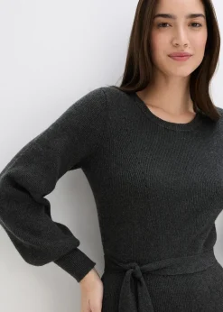 Robe pull fluide et côtelée en viscose majoritaire