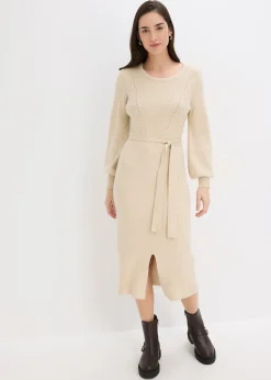 Robe pull fluide et côtelée en viscose majoritaire