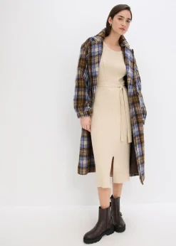 Robe pull fluide et côtelée en viscose majoritaire