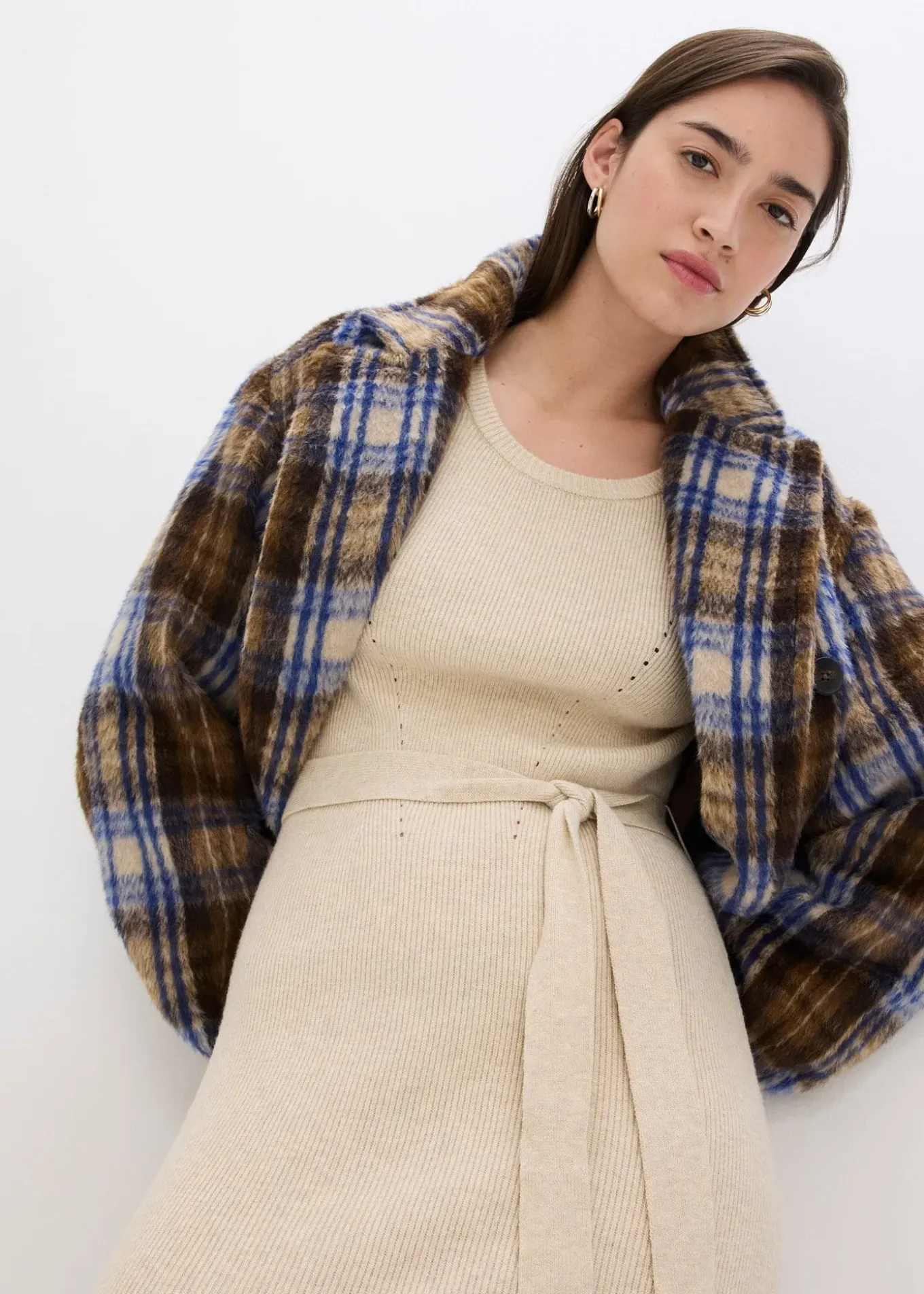 Robe pull fluide et côtelée en viscose majoritaire