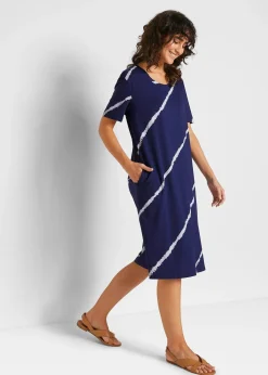 Robe trapèze en jersey de coton avec poches, long. genou