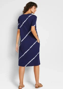 Robe trapèze en jersey de coton avec poches, long. genou