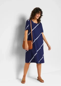 Robe trapèze en jersey de coton avec poches, long. genou