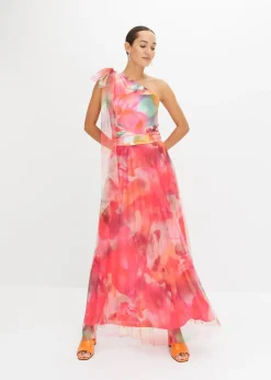 Robe une épaule avec une jupe plissée en tulle