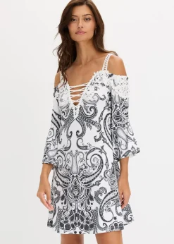 Robe évasée à encolure Bardot