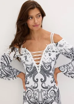 Robe évasée à encolure Bardot