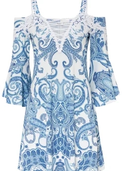 Robe évasée à encolure Bardot