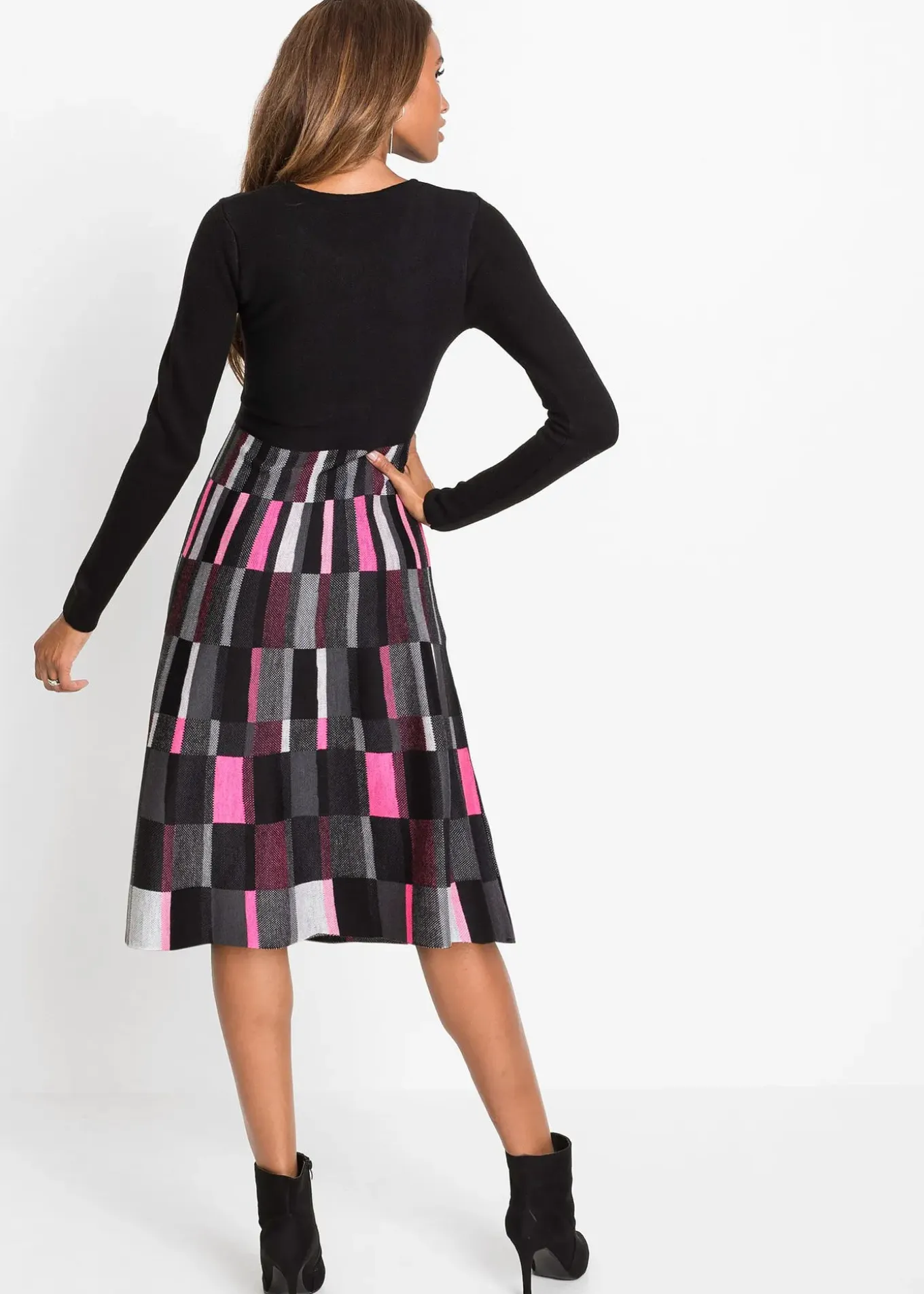 Robe évasée en maille à motif jacquard