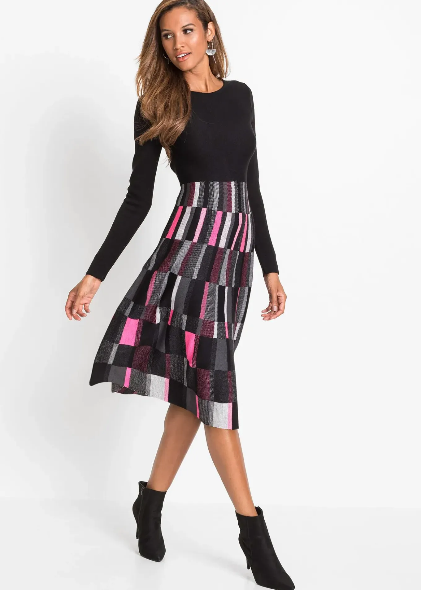 Robe évasée en maille à motif jacquard