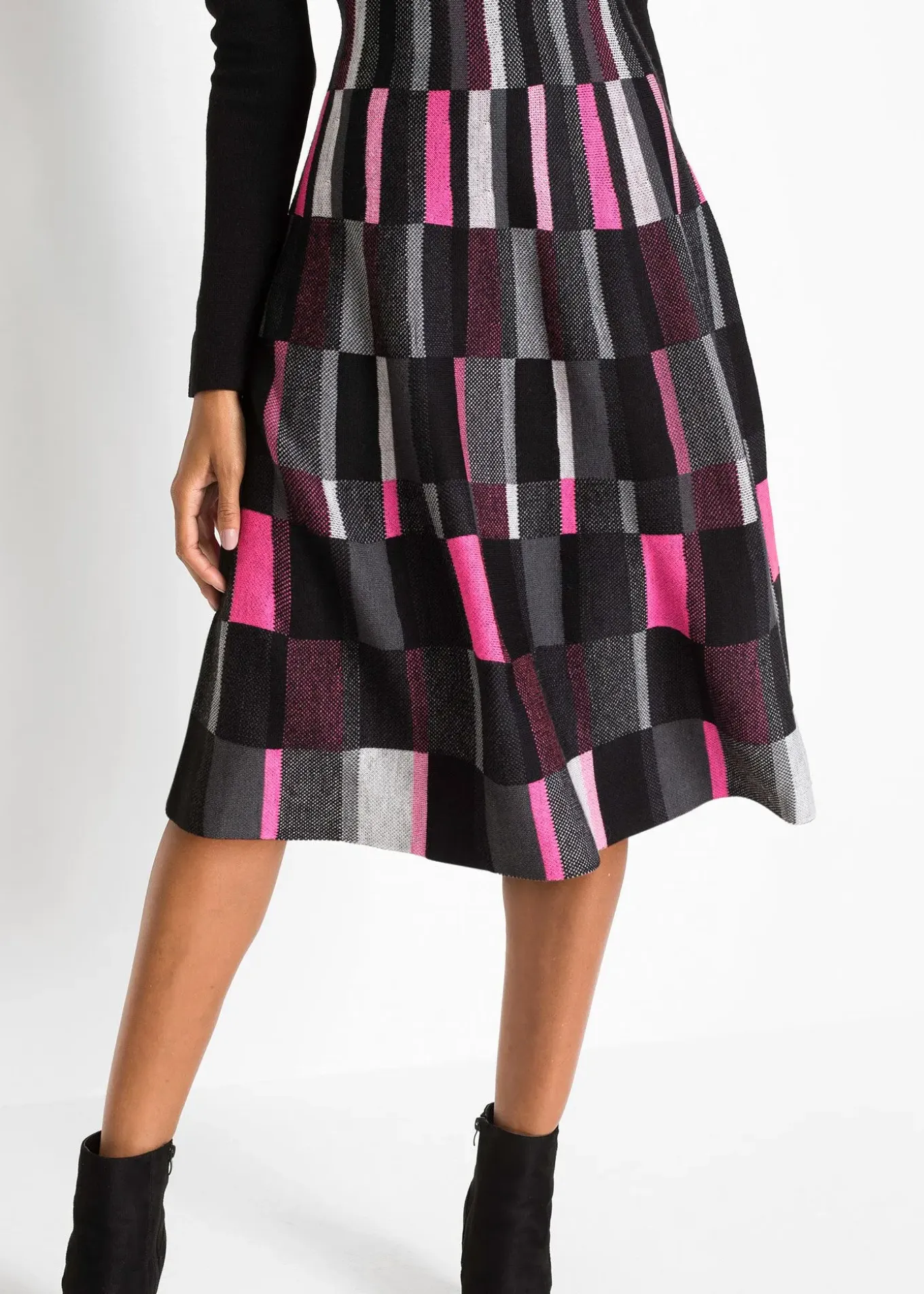 Robe évasée en maille à motif jacquard