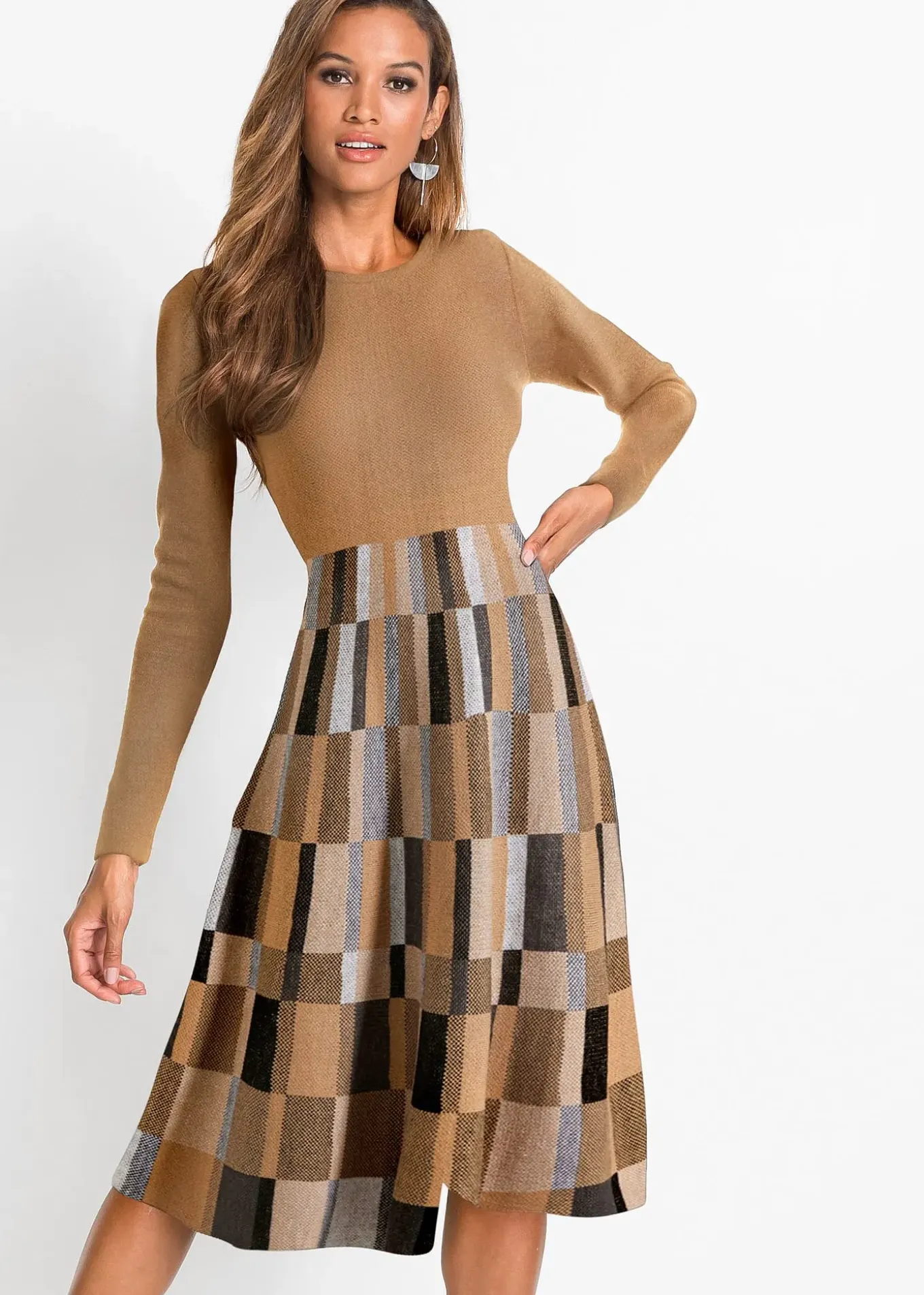 Robe évasée en maille à motif jacquard