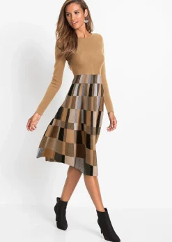 Robe évasée en maille à motif jacquard