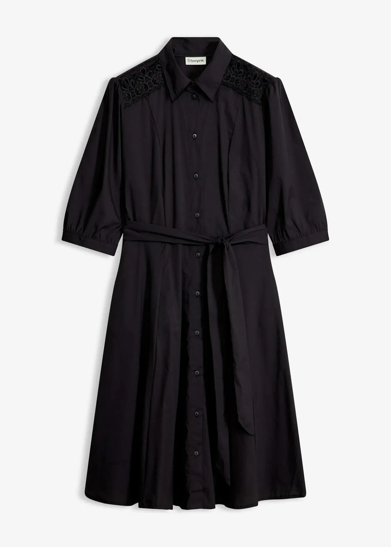 Robe-chemise avec dentelle et lien à nouer