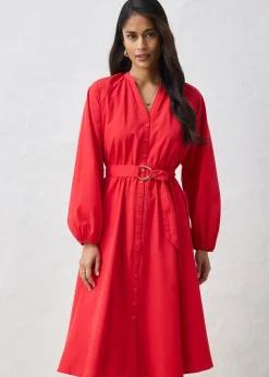 Robe-chemise en coton et soie avec ceinture