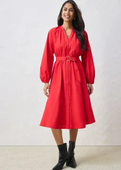 Robe-chemise en coton et soie avec ceinture