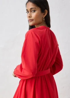 Robe-chemise en coton et soie avec ceinture