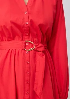 Robe-chemise en coton et soie avec ceinture