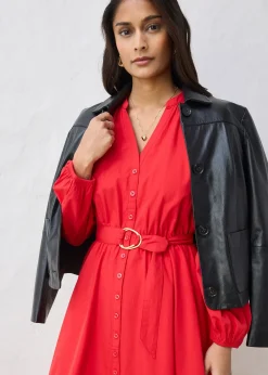 Robe-chemise en coton et soie avec ceinture