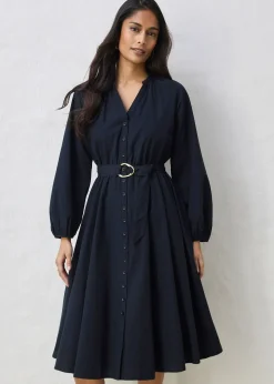 Robe-chemise en coton et soie avec ceinture