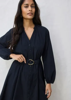 Robe-chemise en coton et soie avec ceinture