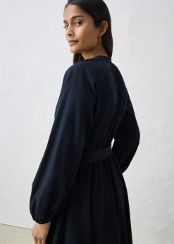 Robe-chemise en coton et soie avec ceinture