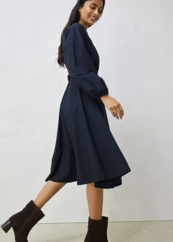 Robe-chemise en coton et soie avec ceinture