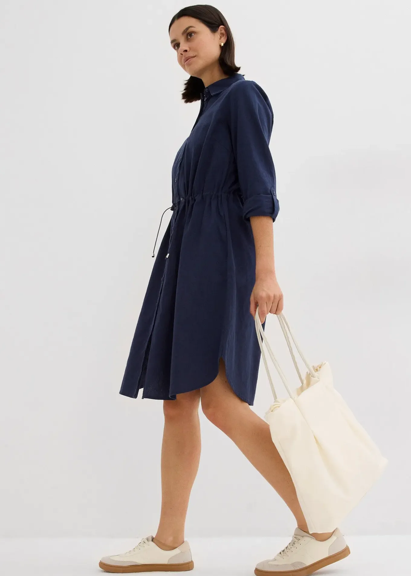 Robe-chemise en lin et coton